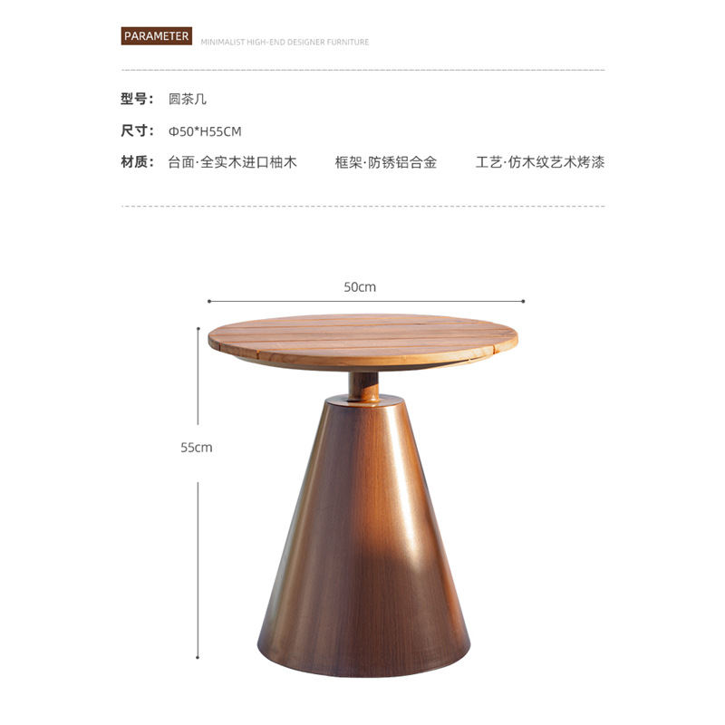 Mesa de café redonda de 50 cm (encimera de teca)