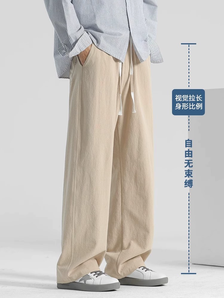 Хлопковые летние тонкие casual штаны, хлопок и лён, свободный прямой крой