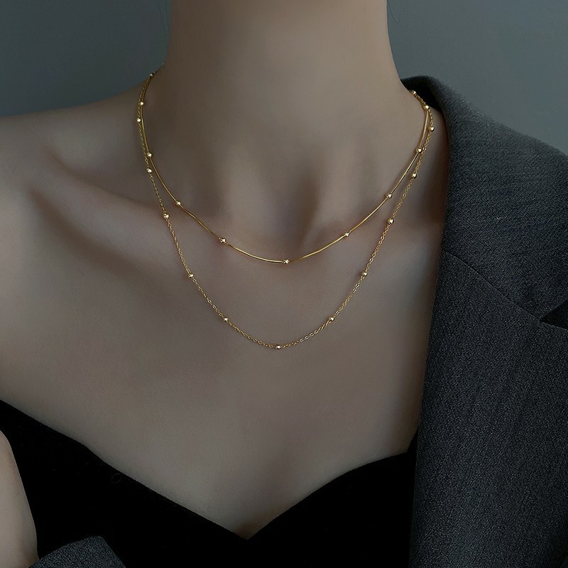 Simple All-match Round Beaded Snake Bone Chain Titanium Steel Necklace Women's Light Luxury High-end Niche Design 18K Gold Plated Clavicle Chain