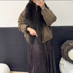 2025秋冬新款西装大毛领狐狸毛皮草外套鹅绒羽绒服派克服皮草大衣