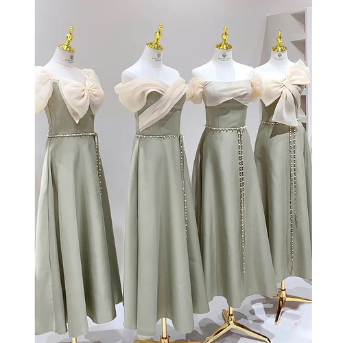 Green Satin bridesmaid dresses the new  wedding sister group of girlfriends bridesmaid dresses show thin can wear dress at ordinary times