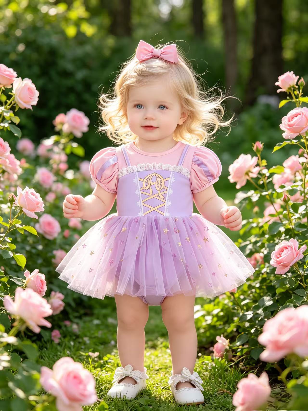 Verano transfronterizo nueva niña hermosa princesa puede abrir mamelena niña linda estrella falda vestido hinchado