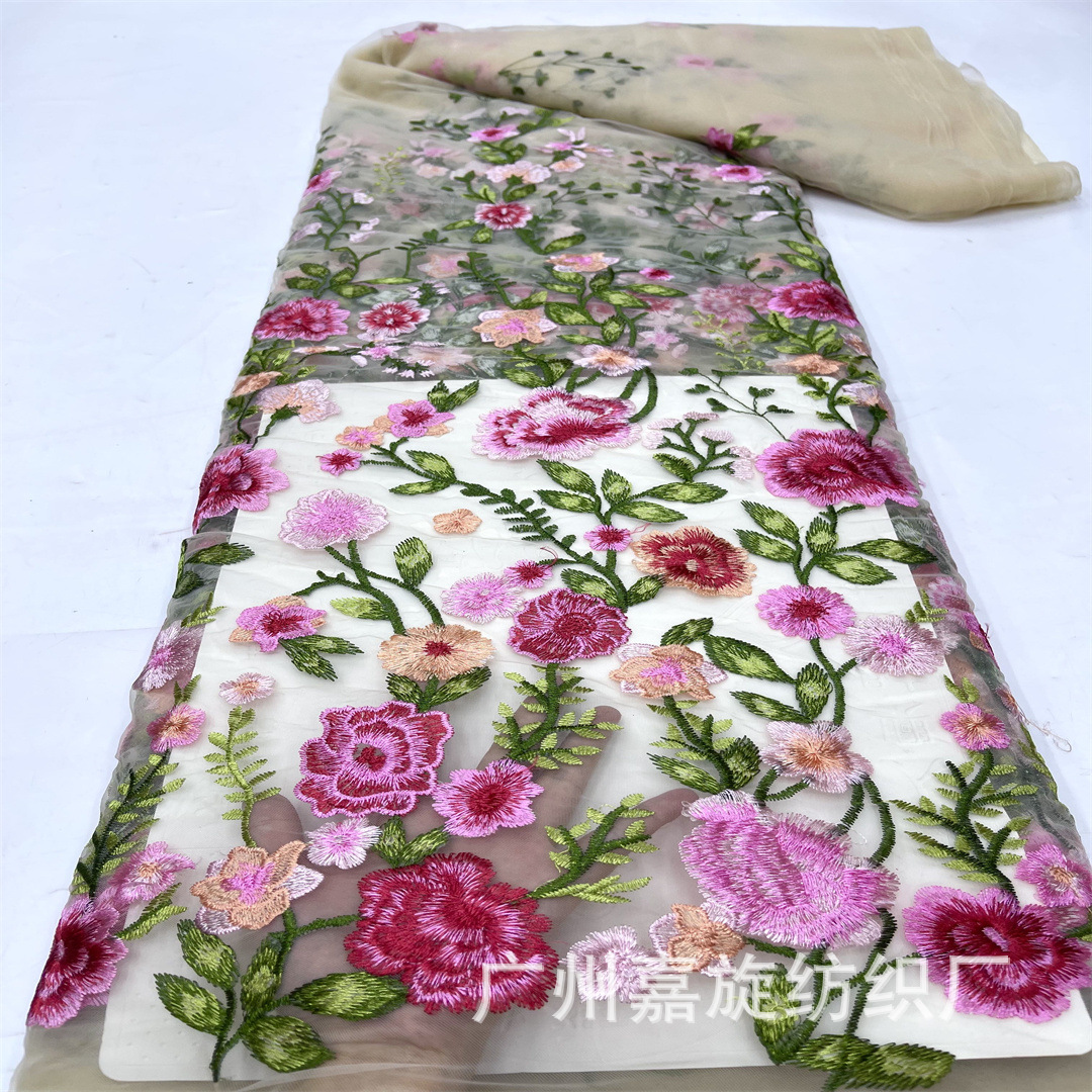 Patrón Vintage bordado encaje Malla tela europea y americana vestido de novia vestido encaje bordado tela JX4088