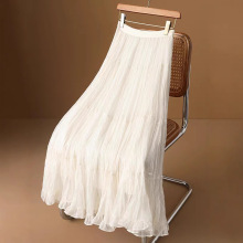 法式温柔风荷叶边网纱半身裙女夏中长款压褶显瘦慵懒度假风a字裙