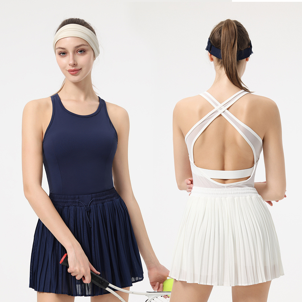 Bingse 26Th Summer New Women's Moisture-Wicking Quick-Dry Breathable Two-Piece Tennis Sports Pleated Dress with Beautiful Back Design
