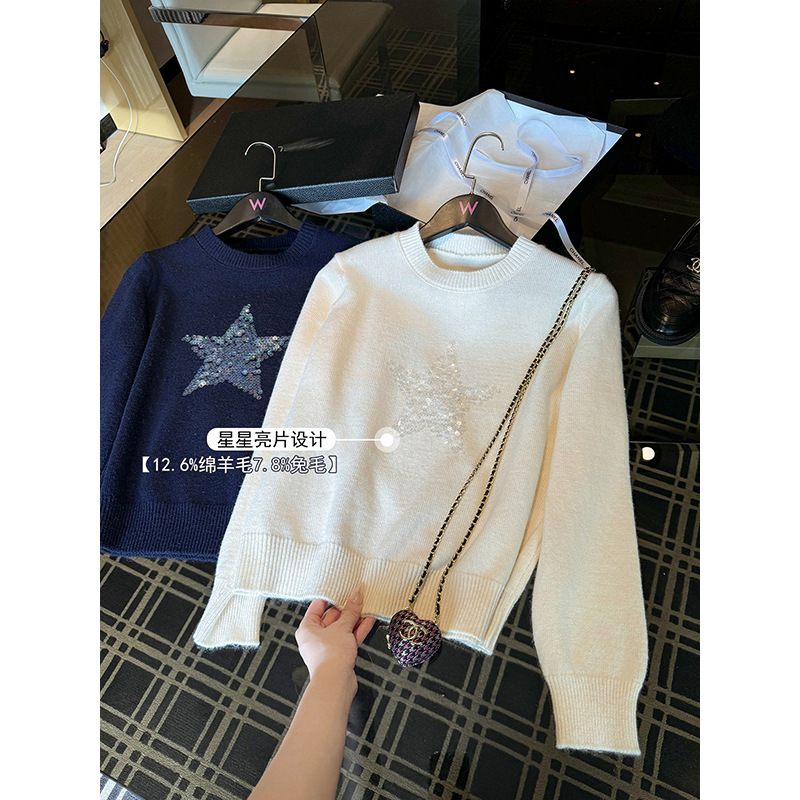 鱼兔子的兔子洋气亮片内搭毛衣女春秋2025新款显瘦针织上衣打底衫|undefined