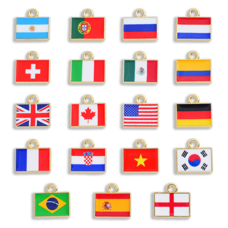 20 World Cup Country Square Enamel Pendants DIY Alloy Jewelry Accessories Bracelet Keychain Souvenir Pendants