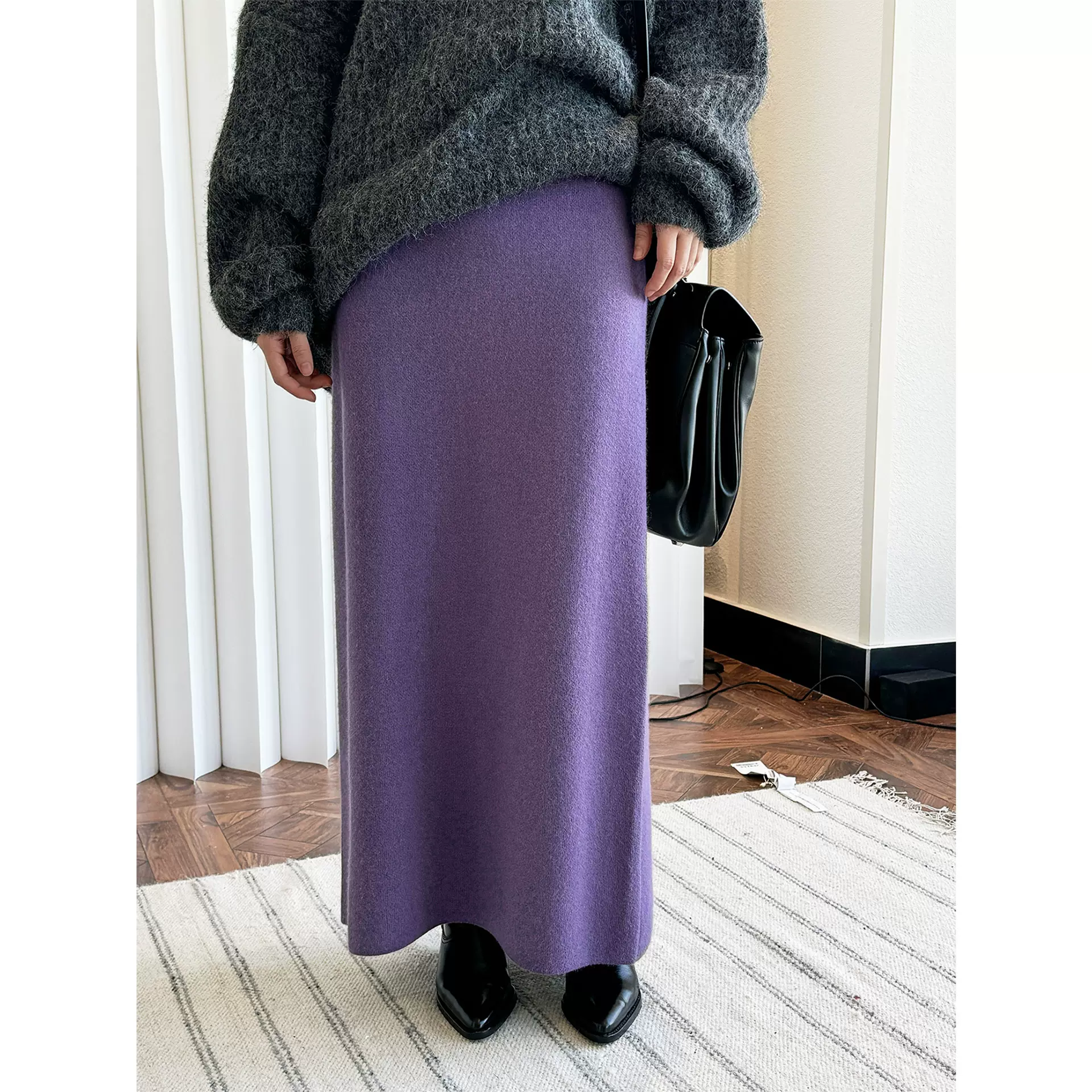 卢浮冬季新韩版温柔风简约气质羊毛针织半身裙显瘦包臀一步长裙女