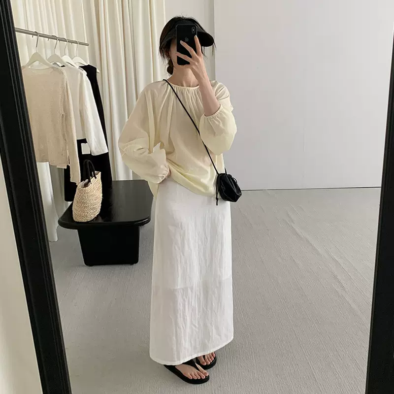 TG 透气苎麻直筒半身裙女2025夏季新款韩系风高腰后开叉长裙24799