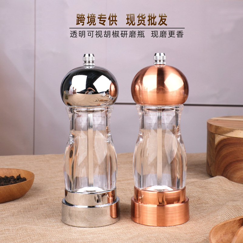 手动透明可视亚克力胡椒研磨瓶西餐牛扒现磨粗盐调味罐跨境专供|undefined