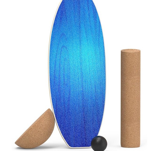 Wooden Balance Board Set with Cork Column, Color-Impregnated Heat Transfer Flat Board, Northeast Maple Birch Wood Balance Board
