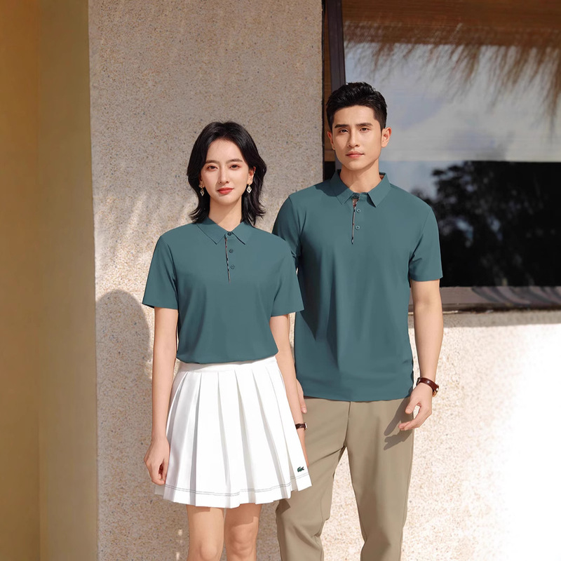 Summer New Advertising Shirt Polo Shirt Unisex Workwear Short-Sleeved Lapel Burberry Seamless