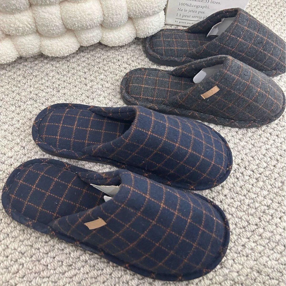 Трансграничная внешняя торговля, оптовая продажа, изготовленные на заказ домашние тапочки в японском стиле, клетчатые меховые тапочки с носком, осенние и зимние нескользящие хлопковые тапочки
