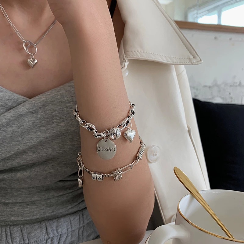 2021 New Ingot Retro Distressed Heart Bracelet Female Ins SpecialInterest Design round Brand Student Cold Style Simplepicture5