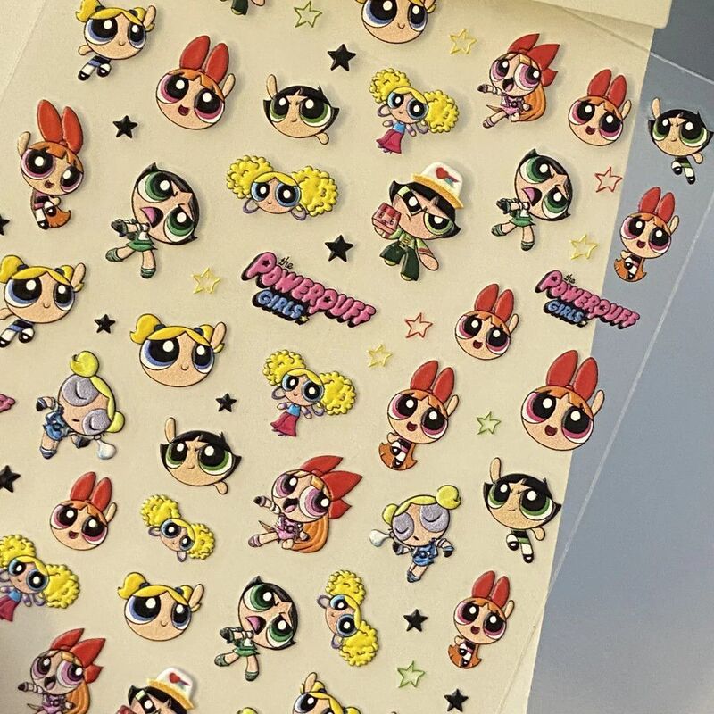 Nail Art Stickers Popular Powerpuff Girls Embossed 3D Japanese Cute Girl Girly Style Adhesive DIY