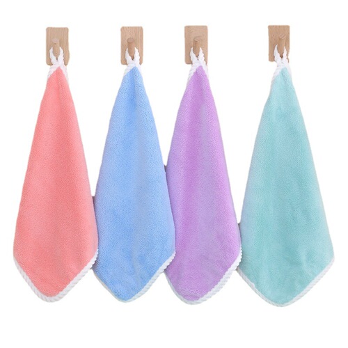 Coral velvet square towel, kindergarten small towel, universal saliva towel, hemp lace hand towel, edged handkerchief wholesale