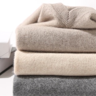 Cashmere Sweater Men's Autumn and Winter Pullover Sweater Men's Business Casual Base Round V-Neck Sweater Knitted Wool Sweater