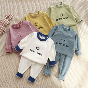 Children's High-Waisted Intimates Set for Infants and Young Kidsren Spring Velvet Autumn Clothes and Long Pants for Girls and Boys Home Clothes K-Style