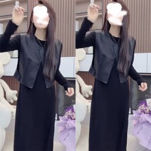 轻奢精品连衣裙两件套秋冬新款气质高级马甲长裙套装外穿名媛减龄