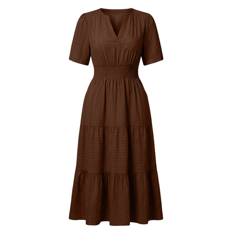 2026 European and American Foreign Trade Cross-Border Women's Clothing Amazon Hot-Selling V-Neck Ruched Puff Sleeve Flared Short-Sleeve Dress Now Available 2026 European and American Foreign Trade Cross-Border Women's Clothing Amazon Hot-Selling V-Neck Ruched Puff Sleeve Flared Short-Sleeve Dress Now Available