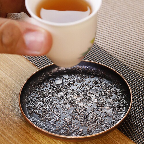Tea coaster, alloy coaster, small pot, dessert plate, saucer, retro insulation pad, kung fu tea set, tea ceremony accessories, water absorption