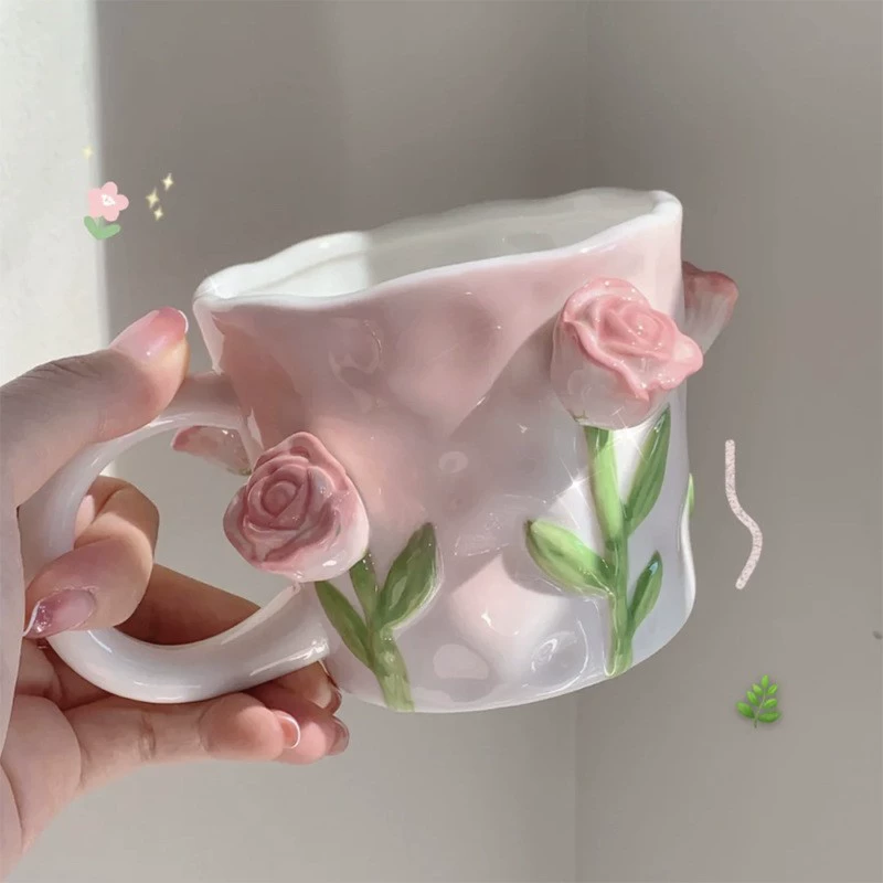 Кружка из керамики с Tulip Girl Heart Hand роспись Tulip Tully S трёхмерная цветочная текстура Girlfriend марка чашка