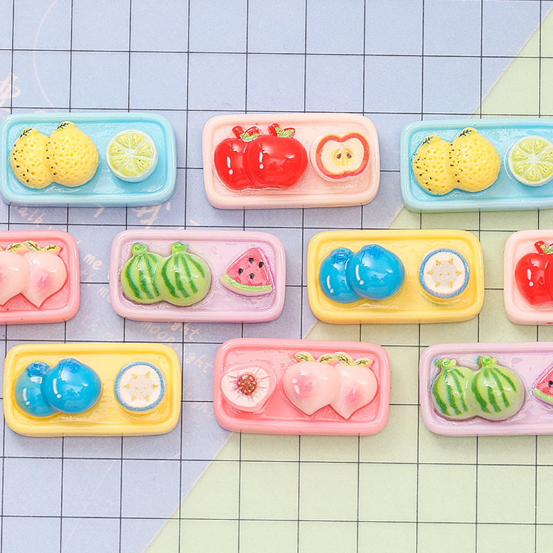 Cartoon Fruit Plate Set Resin Food Toy DIY Cream Glue Hair Accessories Hairpin Keychain Desktop Ornaments Refrigerator Magnet