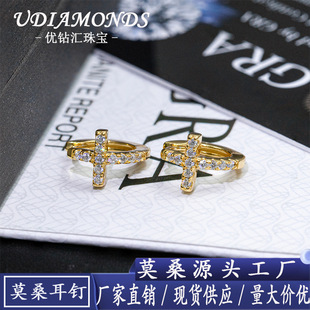 INS Hot Sale New S925 Silver Moissanite Earrings Round Cross Earrings Fashion European and American Personality Earrings