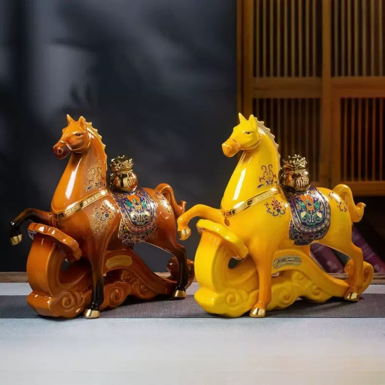 景德镇陶瓷空酒瓶3斤装马踏如意酒壶酒坛艺术摆件家用密封送礼瓶