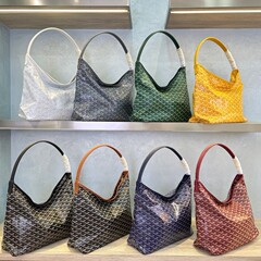 Goyard/戈雅牛皮荔枝纹棉麻HOBO腋下包拉链子母托特包潮流腋下包