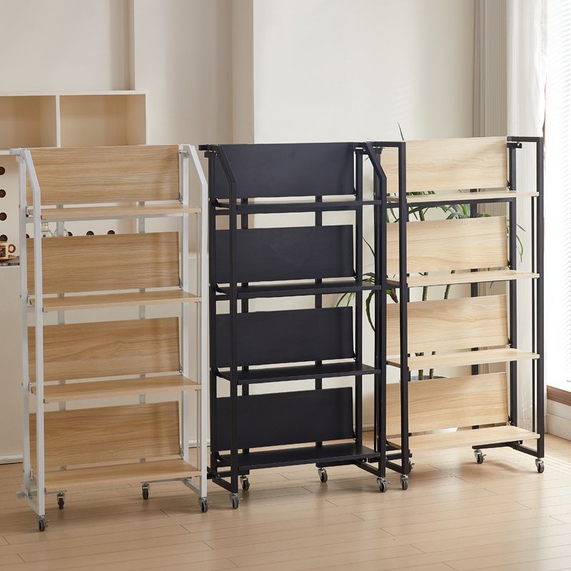 Rack de almacenamiento plegable de cuatro capas sin instalación con deflector cocina balcón estudio merienda olla libro de almacenamiento rack