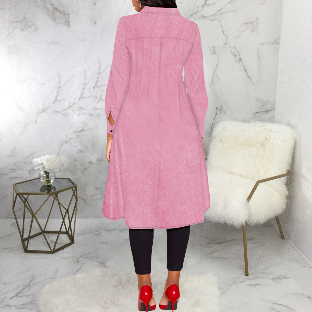 Casual Solid Color Real Pocket Women Shirt Dress