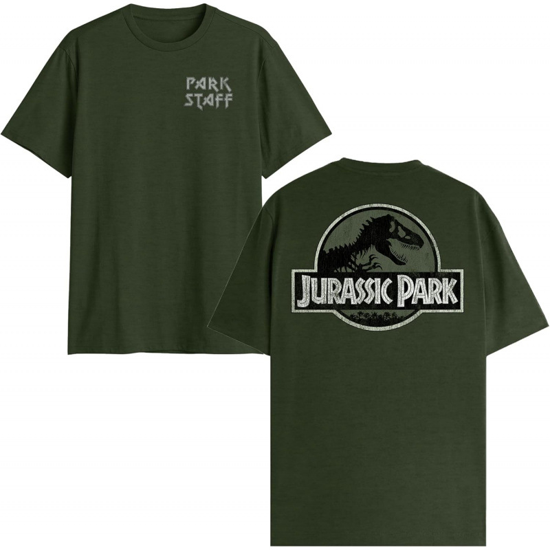European Size Cotton Short-Sleeved Men's Jurassic Park Park Staff Classic Logo Symbol Men