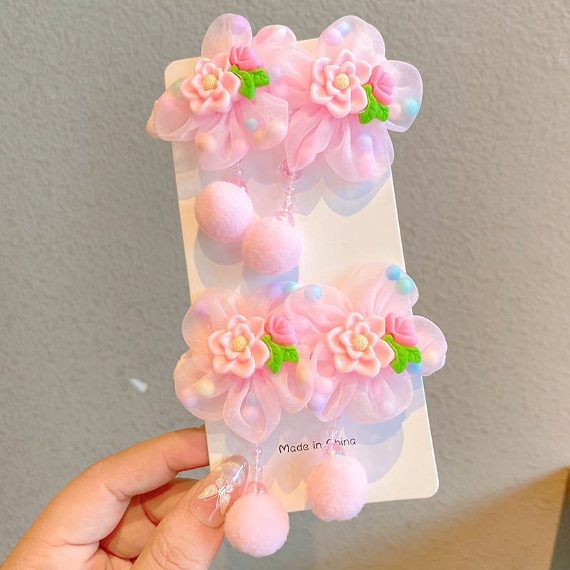 儿童花朵头绳女童粉色头花毛球宝宝不伤发扎马尾辫发圈清新甜美|undefined
