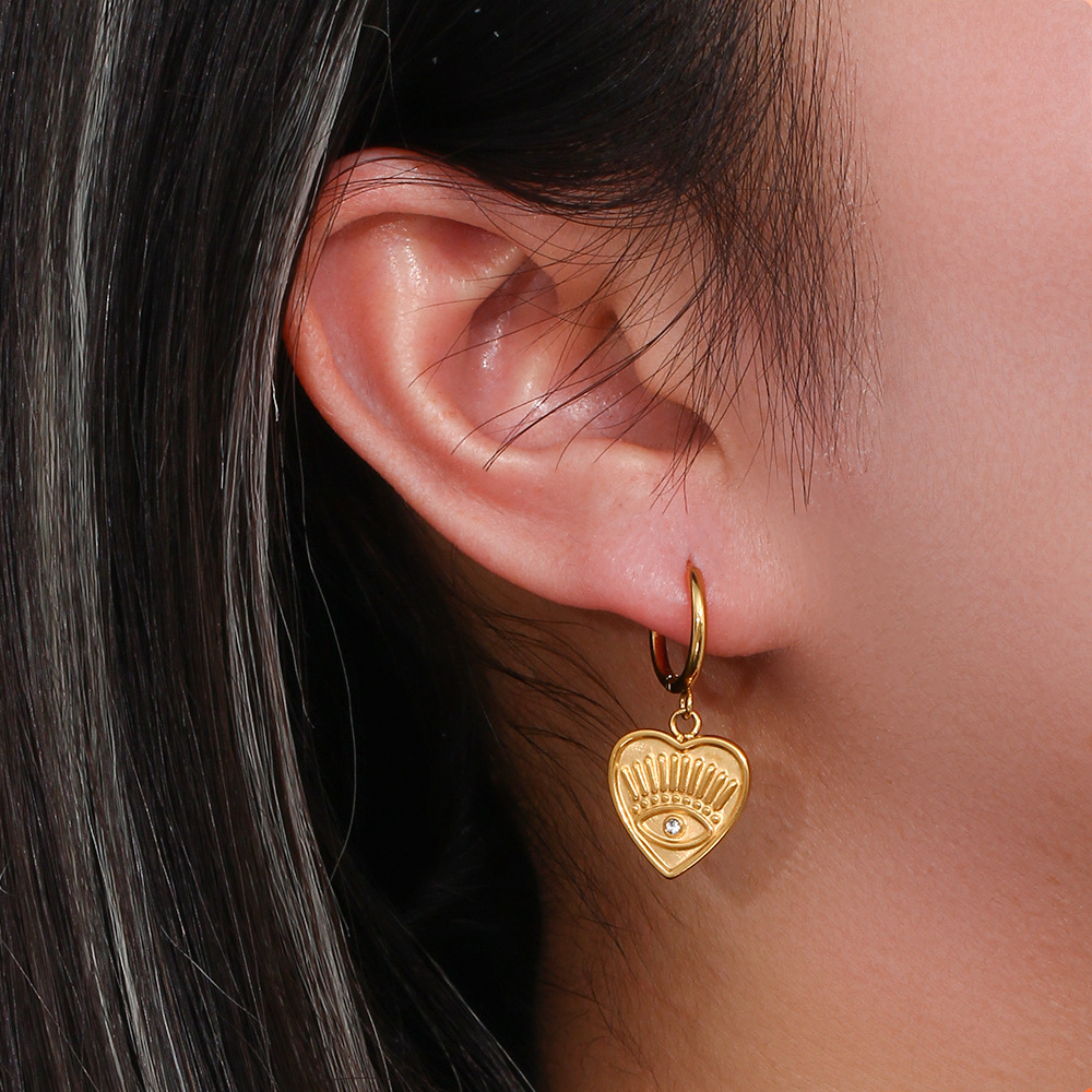 Fashion Ear Hoop Jewelry Stainless Steel Plated 18K HeartShaped Devils Eye Pendant Earringspicture4