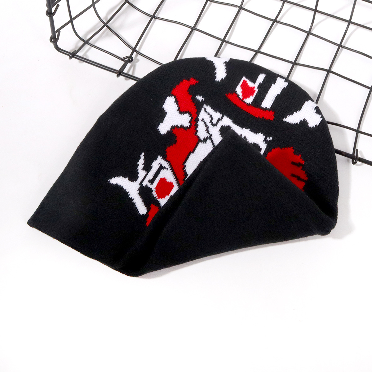 Chapeau de crâne de lettre d'Halloween, chapeau en tricot acrylique, chapeau chaud d'automne/hiver_voghion.com