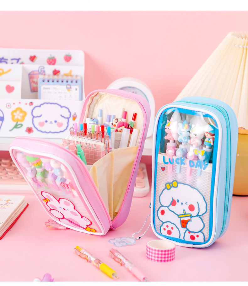 Rabbit Pu Class Learning School Cute Pencil Case display picture 2