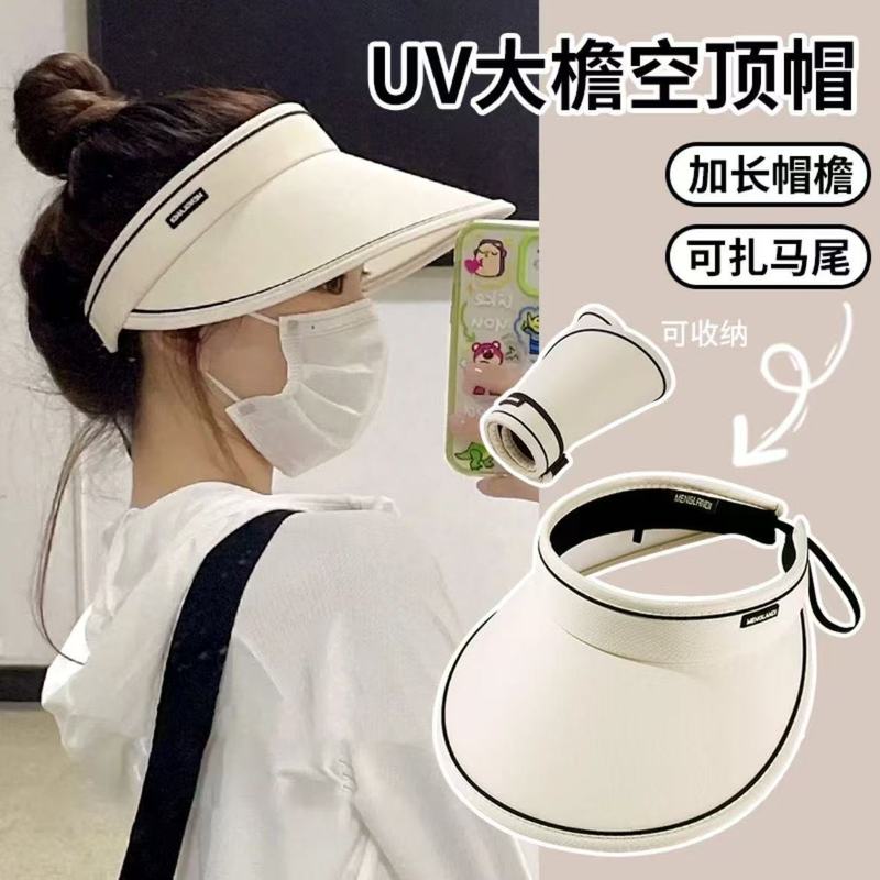 夏の日よけ帽子韓国版空頂太陽帽子ネットレッドのやせ顔日焼け止め帽子屋外紫外線防止携帯帽子|undefined