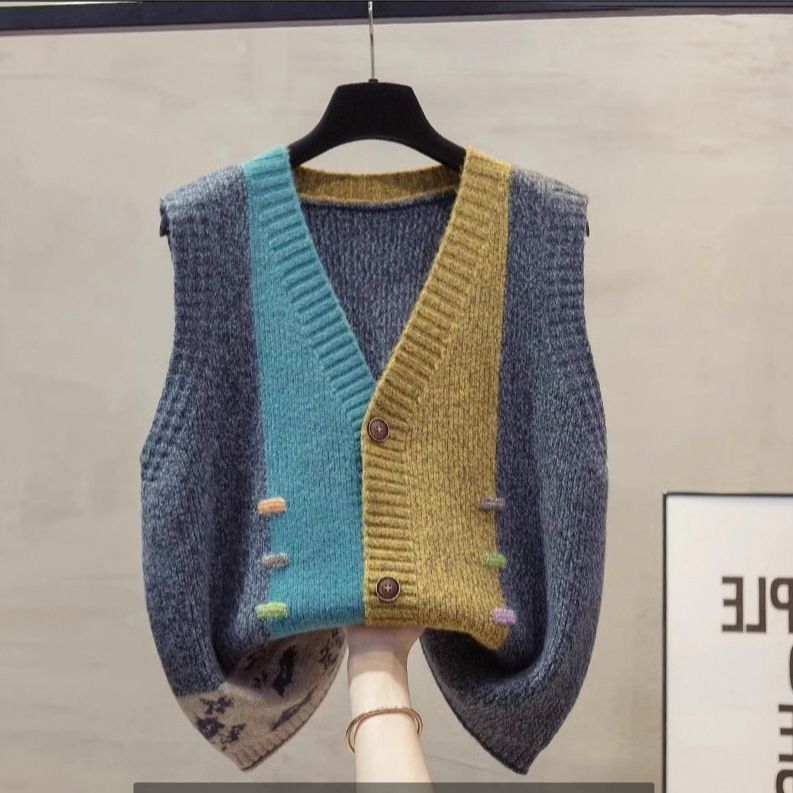 Sweater Knitted Cardigan Spring and Autumn Vest 2025 New Fashionable Flesh-Covering Versatile Loose Outerwear Vest for Warmth