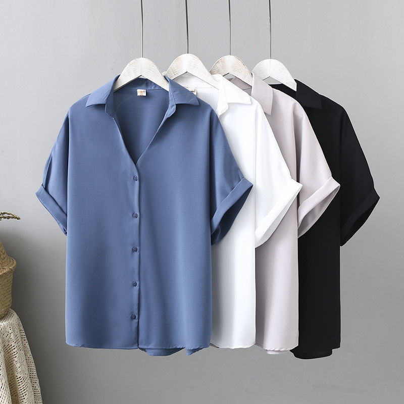 Suitable for Fat People, Loose and Slimming V-Neck Chiffon Shirt for Summer, Plus Size Women's Clothing, Fat mm Short-Sleeved Fashionable Chiffon Shirt