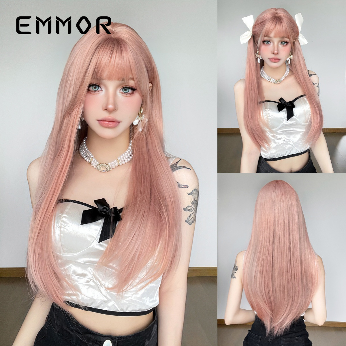 Nuevos productos transfronterizos, pelucas, cabello largo, celebridades de Internet diarias, flequillo Qi, cabello lacio de dopamina de verano, cubierta de cabeza completa