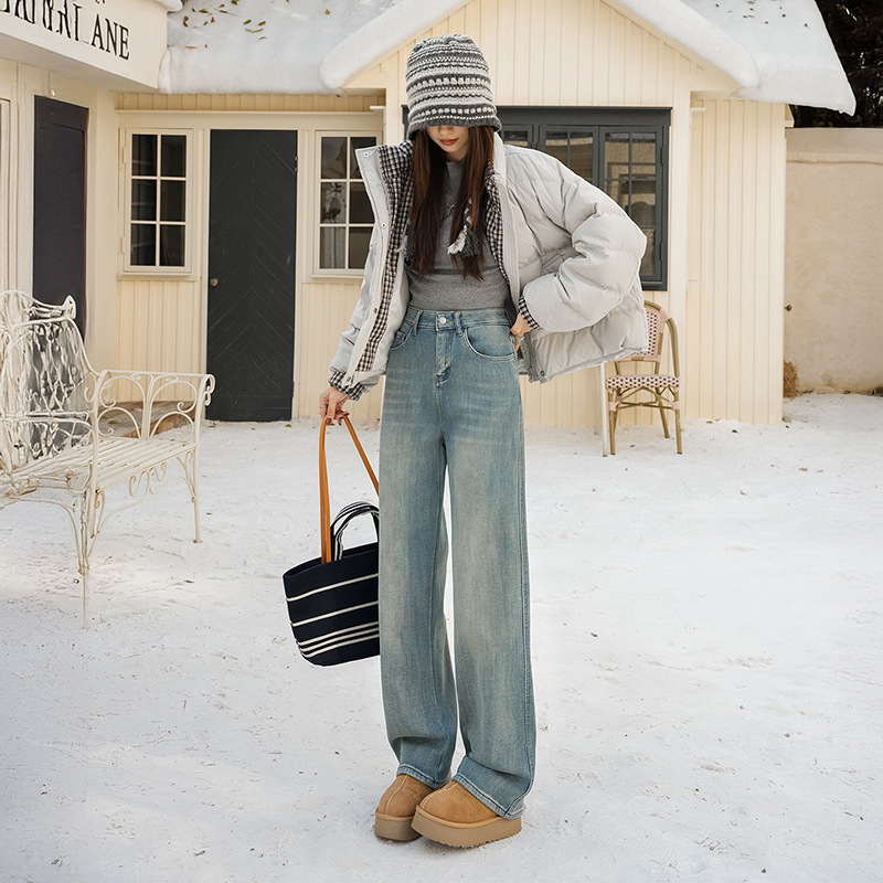 Women's Jeans 2025 New Style Narrow Wide-Leg High-Waisted Versatile Jeans for Petite Women Loose Straight-Leg Pants