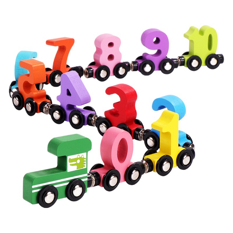 De madera de los niños educación temprana tren magnético cognitiva Digital carro bloque construcción coche bebé juguetes educativos