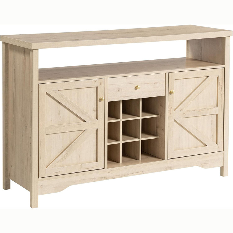 Coffee Bar Side Table Buffet Cabinet Wine Cabinet with 9 Wine Racks and 2 Doors Suitable for Kitchen, Living Room and Dining Room