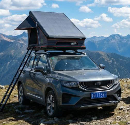Summer family adventure car roof tent, aluminum alloy hard-top mountain camping pop-up car tent for Wrangler off-road