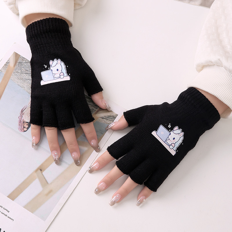 Guantes de impresión de dibujos animados otoño y invierno guantes de dedo calientes de peluche de oficina estudiantes de dedo de tejer guantes calientes