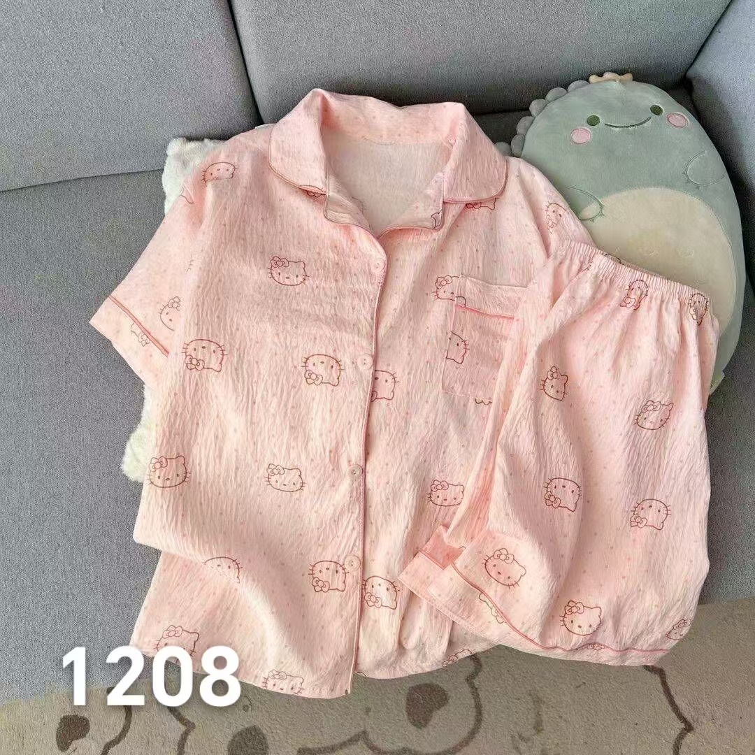 Al por mayor transfronterizo nubes de algodón negro KT pijamas mujeres primavera y otoño cardigans de manga corta pantalones cortos de alta calidad conjunto de ropa para el hogar