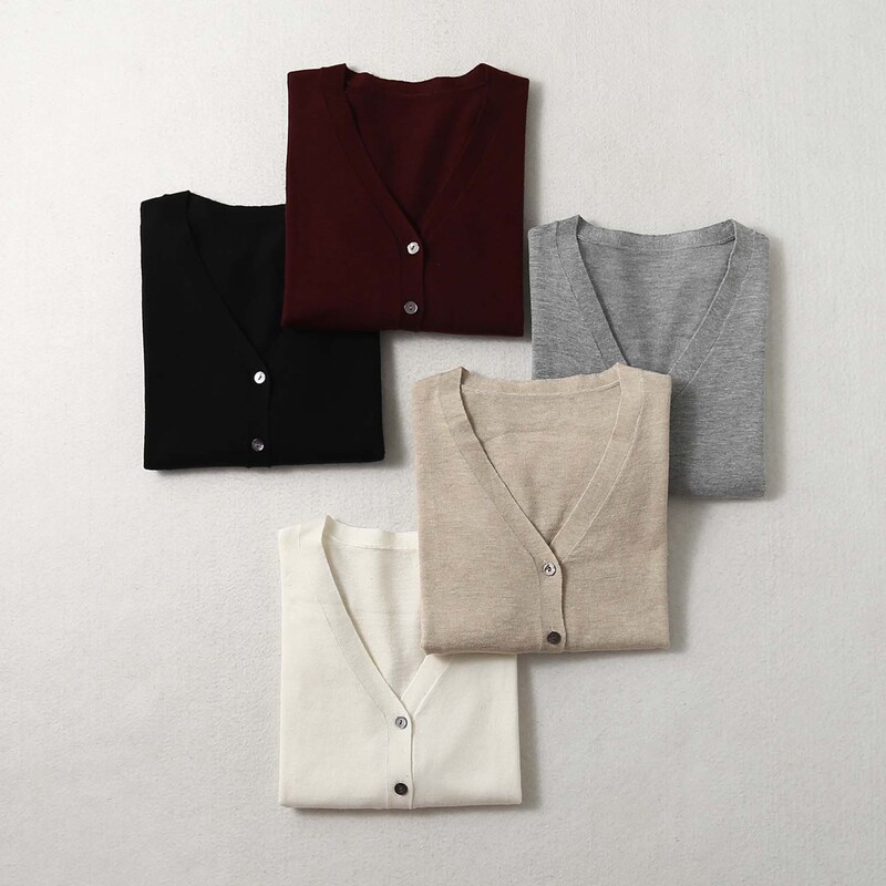Silk Cotton Cashmere Blend Cardigan Long-Sleeved Solid Color Outer Wear Women's Fashion Simple Jacket Top
