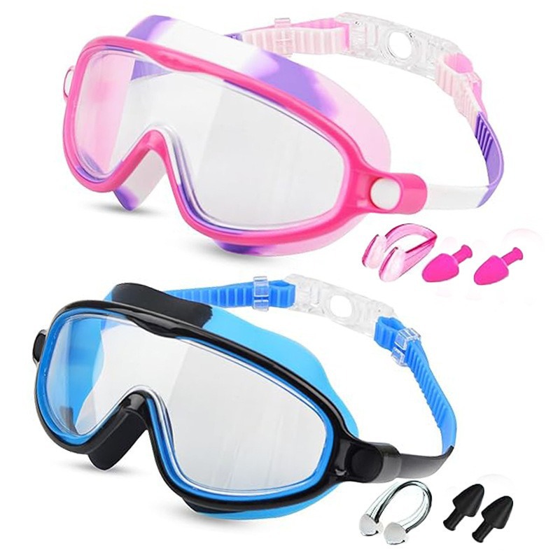 어린이용 세트 - YL600A 위장 핑크 투명 + 위장 블루 투명(노즈 클립 + 귀마개 포함)