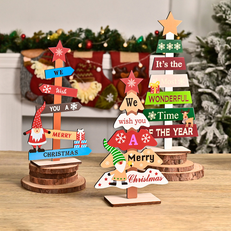 クロスボーダー新作クリスマス木製工芸品カラーアルファベット置物デスクトップクリエイティブプリントクリスマス装飾品|undefined